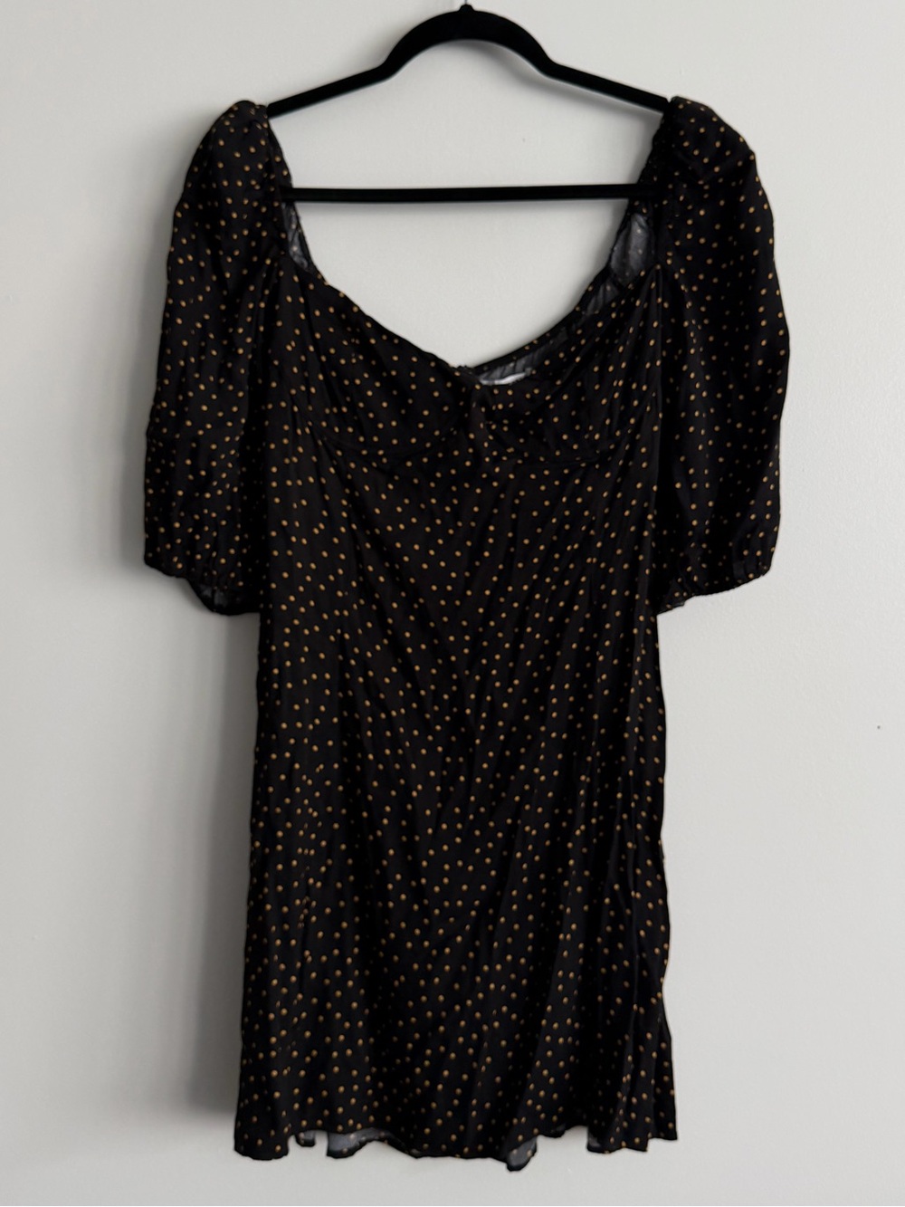 Reformation Black Mini Dress with Gold Dot Print